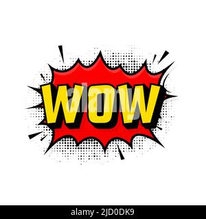 wow in vintage style. Cartoon style vector. Pop art. Vector text. Wow effect. Stock Vector