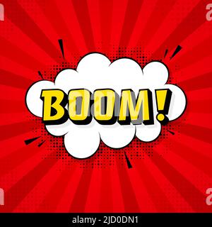 Boom in vintage style. Cartoon style vector. Pop art. Vector text. Wow effect. Stock Vector