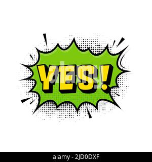 Yes in vintage style. Cartoon style vector. Pop art. Vector text. Wow effect. Stock Vector