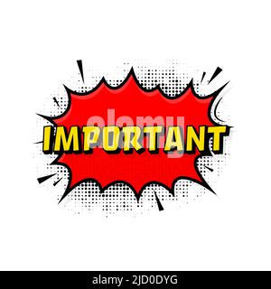 Important in vintage style. Cartoon style vector. Pop art. Vector text. Wow effect. Stock Vector