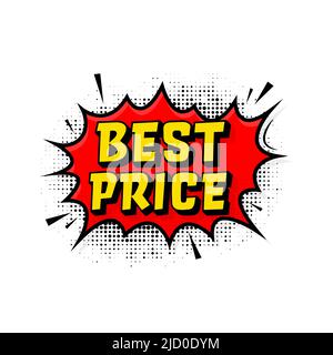 Best price in vintage style. Cartoon style vector. Pop art. Vector text. Wow effect. Stock Vector