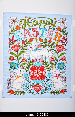 Beautiful waffle towel with the Easter symbols  Stock Photo