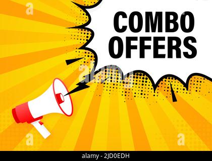 Combo offers megaphone yellow banner in 3D style. Vector illustration. Stock Vector