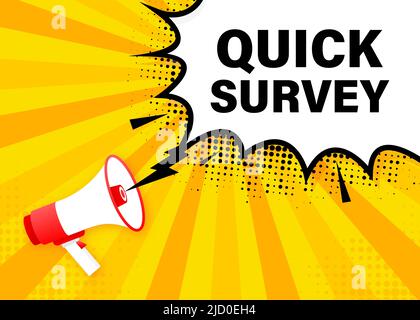 Quick survey megaphone yellow banner. Vector illustration. Stock Vector