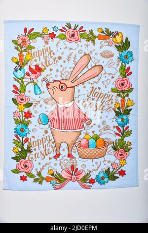 Beautiful waffle towel with the Easter symbols  Stock Photo