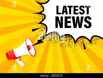 Latest news megaphone yellow banner. Vector illustration. Stock Vector