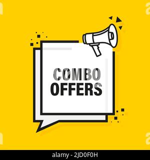 Combo offers megaphone yellow banner in 3D style. Vector illustration. Stock Vector