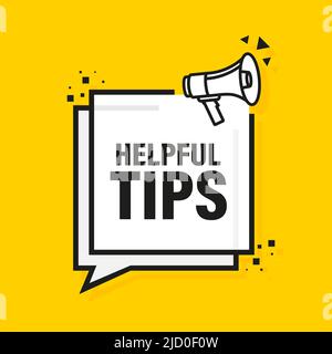 Top tips megaphone yellow banner in 3D style. Vector illustration. Stock Vector