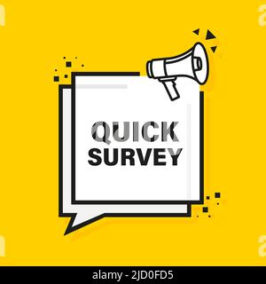 Quick survey megaphone yellow banner. Vector illustration. Stock Vector