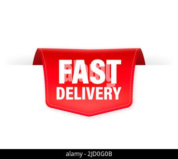 Fast delivery red ribbon on white background. Logo vector. Isolated vector. Stock Vector