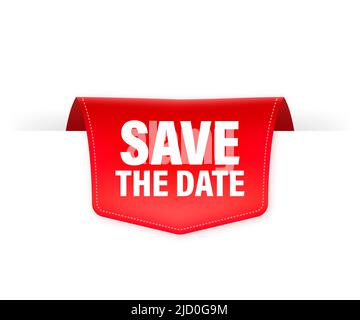 Save the data red ribbon in 3D style on white background. Vector illustration. Stock Vector