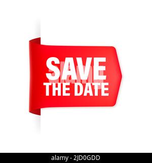Save the data red ribbon in 3D style on white background. Vector illustration. Stock Vector