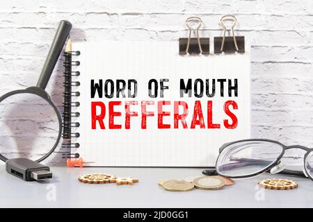mouth refferals word written on wood block. mouth refferals text on table, concept Stock Photo