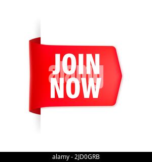 Join now red label on white background. Vector illustration. Stock Vector