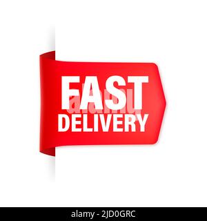 Fast delivery red ribbon on white background. Logo vector. Isolated vector. Stock Vector