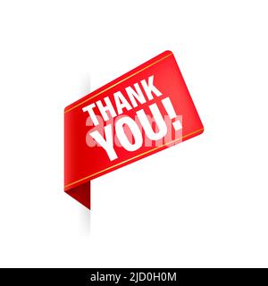 Thank you red ribbon on white background for banner design. Icon for concept design. Business concept. Vector background. Stock Vector