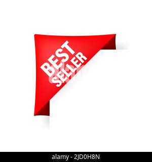 Best Seller red ribbon on white background. Vector illustration. Stock Vector