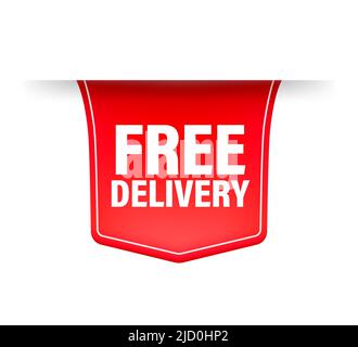 Free delivery red ribbon on white background. Logo vector. Isolated vector. Stock Vector