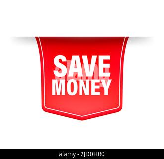 Save money red ribbon in origami style. . Modern red web banner. Mega sale. Web, graphic, banner. Stock Vector