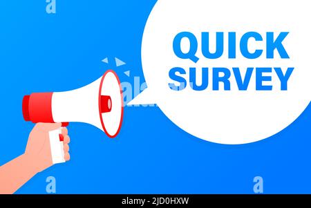 Quick survey megaphone blue banner. Vector illustration. Stock Vector