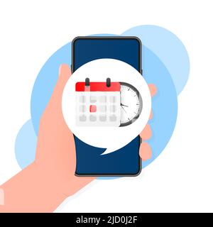 Illustration for concept design. Planner design. Clock icon vector. Time icon vector. Smartphone calendar. Stock Vector