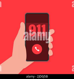 Phone, call icon, smartphone icon vector design. Smartphone hand 911 in flat style. Vector background. Stock Vector