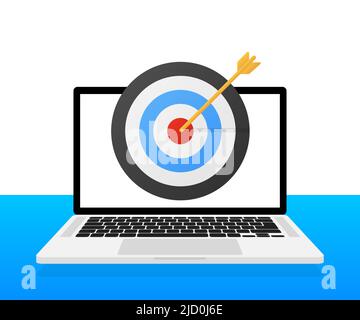 Online media, target audience, digital marketing, flat design vector concept with marketing icons on blue background. Stock Vector