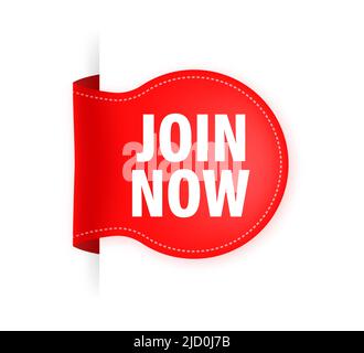 Join now red label on white background. Vector illustration. Stock Vector