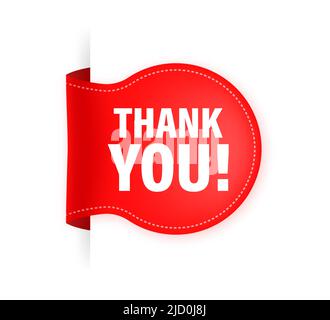 Thank you red ribbon on white background for banner design. Icon for concept design. Business concept. Vector background. Stock Vector