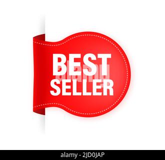 Best Seller red ribbon on white background. Vector illustration. Stock Vector