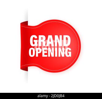 Grand opening red ribbon in 3D style on white background. Vector illustration. Stock Vector