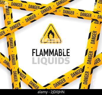 Yellow illustration of flammable liquids on white backdrop. Vector illustration. Fire flame Stock Vector