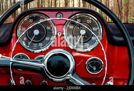 Retro styled image of an old classic sports car dashboard Stock Photo