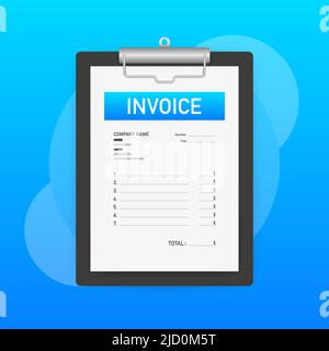 Flat blue invoice illustration. Vector flat illustration. Payment check isometric 3d. Online tax payment Stock Vector