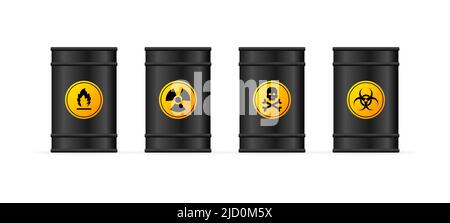 Barrels of biohazard waste, great design for any purposes. Vector illustration. Stock Vector