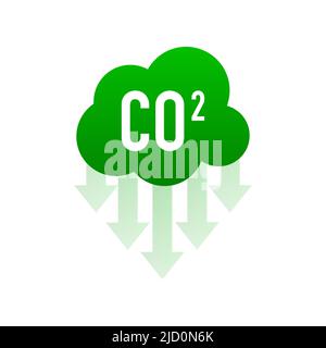 Co 2 emissions in flat style on green background. Simple vector illustration. Vector flat illustration Stock Vector