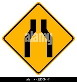 Warning signs Road narrows on both sides on white background Stock Vector