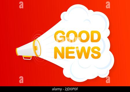 Megaphone blue banner with good news sign. Vector illustration Stock Vector