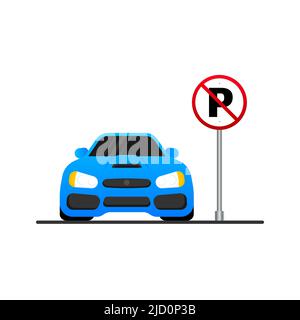 Template with blue no parking. Logo, icon, label. Vector icon Stock Vector