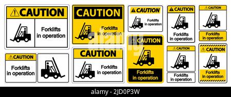 Caution forklifts in operation Symbol Sign Isolate on transparent Background,Vector Illustration Stock Vector