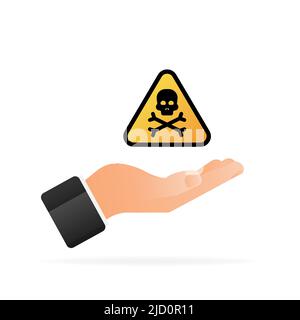 Danger yellow icon in hand vector signs. Radiation sign, Biohazard sign. Vector illustration Stock Vector