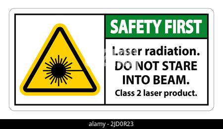 Safety First Laser radiation,do not stare into beam,class 2 laser product Sign on white background Stock Vector