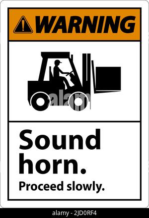 Warning Sound Horn Proceed Slowly Sign On White Background Stock Vector