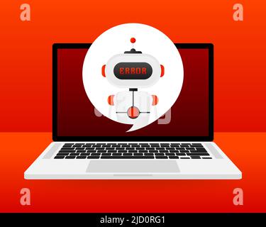 Error chatbot glyph icon. Silhouette symbol. Talkbot with error in speech bubble. Error bot. Artificial intelligence Stock Vector