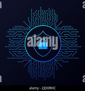 Abstract banner. Cyber security in 3d style. Communication technology. Database system Stock Vector