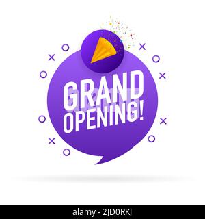 Grand opening purple banner in flat style on white background. Vector illustration Stock Vector