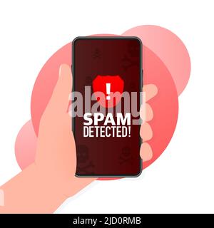 Red spam detected icon. Phishing scam. Hacking concept. Cyber security concept. Alert message Stock Vector