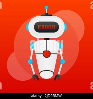 Error chatbot glyph icon. Silhouette symbol. Talkbot with error in speech bubble. Error bot. Artificial intelligence Stock Vector