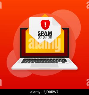 Red spam detected icon. Phishing scam. Hacking concept. Cyber security concept. Alert message Stock Vector