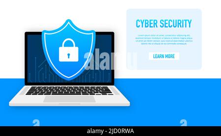 Cyber security vector logo with shield and check mark. Vector illustration Stock Vector
